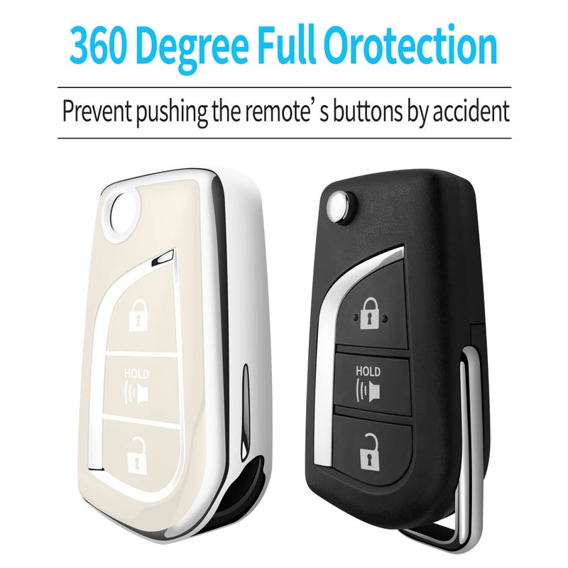 Tukellen for Toyota Key Fob Cover Special Soft TPU Key Case Key Shell Compatible with 2019-2025 RAV4 LE,Corolla SE/LE,2018-2024 Camry SE/LE, Flip Remote Key Shell (White, 3 Buttons) - Image 4