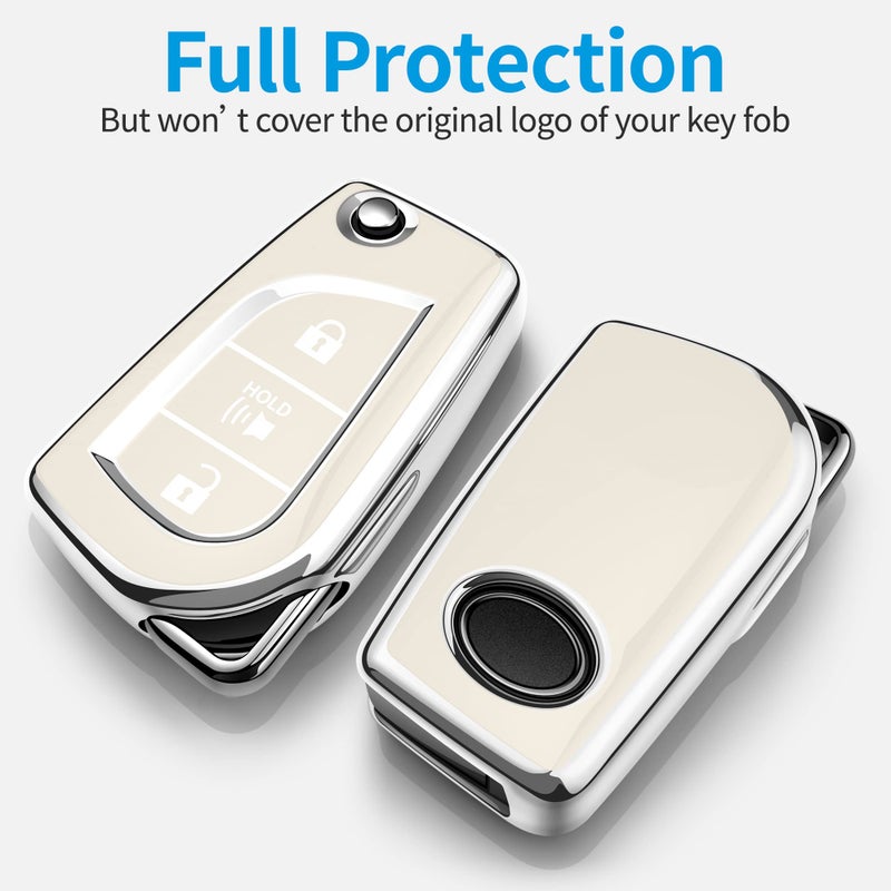 Tukellen for Toyota Key Fob Cover Special Soft TPU Key Case Key Shell Compatible with 2019-2025 RAV4 LE,Corolla SE/LE,2018-2024 Camry SE/LE, Flip Remote Key Shell (White, 3 Buttons) - Image 3