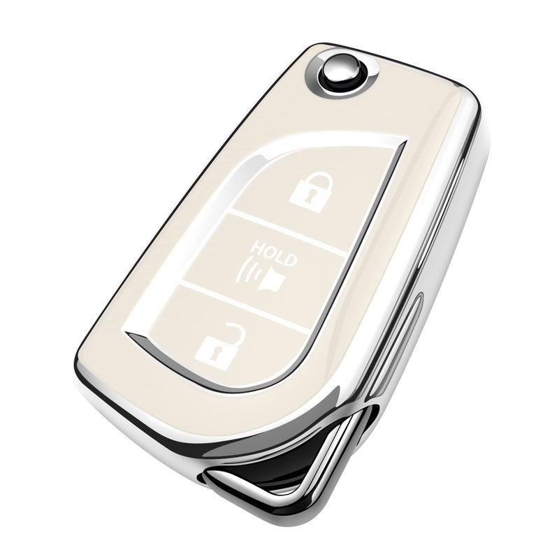 Tukellen for Toyota Key Fob Cover Special Soft TPU Key Case Key Shell Compatible with 2019-2025 RAV4 LE,Corolla SE/LE,2018-2024 Camry SE/LE, Flip Remote Key Shell (White, 3 Buttons) - Image 1