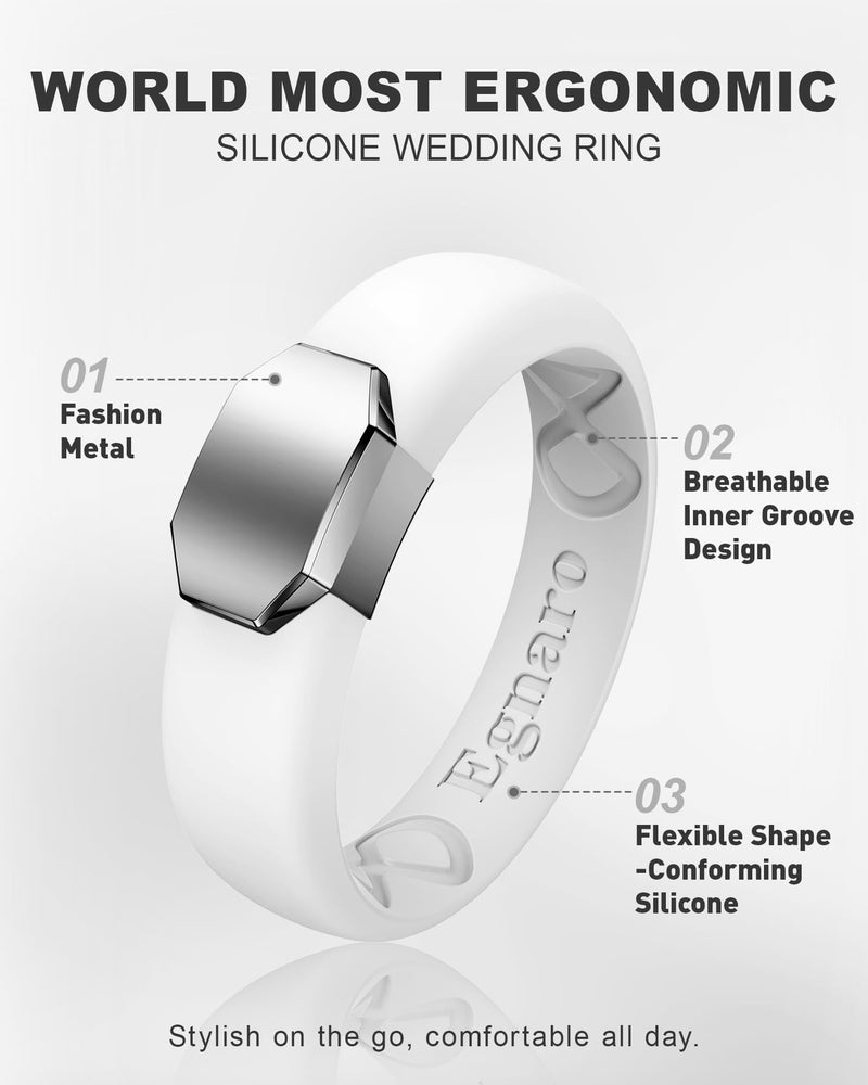 Egnaro Silicone Wedding Bands for Women, Inner Arc Ergonomic Breathable Design Womens Silicone Wedding Ring with Metal Plate, 4mm Width Rubber Wedding Bands Women with Metal Plate, No-Toxic,Skin Safe - Image 2