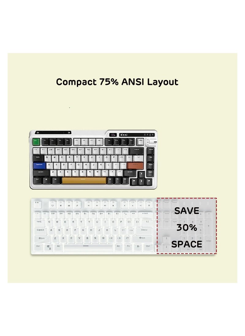 Kzzi - K75 PRO Rhine River RGB 75% Wireless Gasket Tri-Mode Connectable Mechanical Keyboard, 82 Keys Hot Swappable Gaming Keyboard with Knob and Power Display, Custom Tactile Switches - Image 1