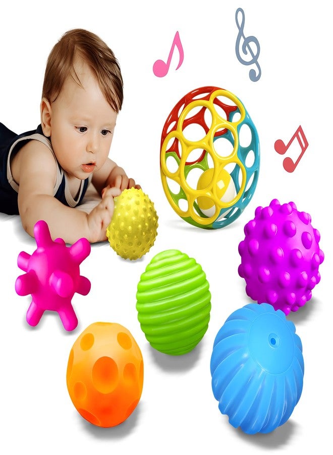 ROHSCE Sensory Balls for Toddlers 1-3, Sensory Baby Toys 6-12 Months, Infant Squeeze Sensory Toys,Baby Rattle Ball, Baby Teething Sensory Montessori Toys Soft Chew Toy with Rattles for Babies - Image 1