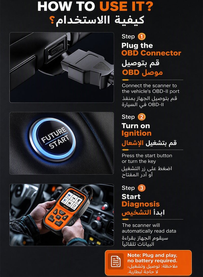 أوتوفيكس AUTOPHIX OM126P OBD2 الماسح الضوئي ، تحقق من قارئ رمز ضوء المحرك أداة المسح الضوئي التشخيصي لمركبات OBD2 EOBD JOBD I / M جاهزية المحرك تحليل السيارات ﻿ الماسح الضوئي للسيارات - Image 4