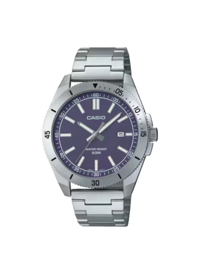 كاسيو Men's Analog Display Watch With Silver Stainless Steel Strap - MTP-B155D-2EVDF