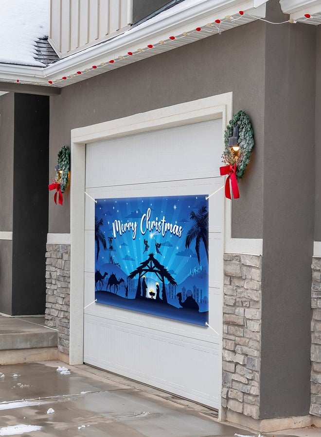 gisgfim خلفية زينة لمشهد ميلاد المسيح المقدس، مناسبة للاستخدام الداخلي والخارجي، لافتة زرقاء دينية، ديكور للمنزل والمكتب - Image 5