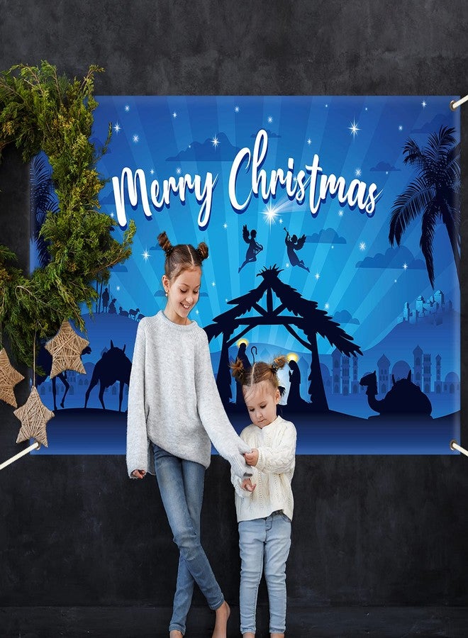 gisgfim خلفية زينة لمشهد ميلاد المسيح المقدس، مناسبة للاستخدام الداخلي والخارجي، لافتة زرقاء دينية، ديكور للمنزل والمكتب - Image 4