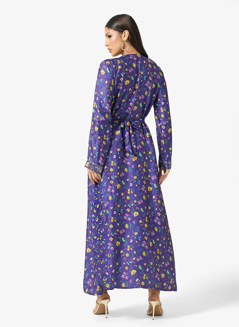 ARABIAN CLOSET Embellished Belted Jalabiya