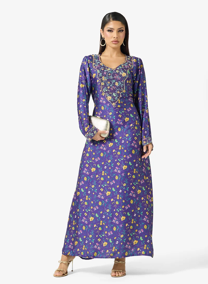 ARABIAN CLOSET Embellished Belted Jalabiya