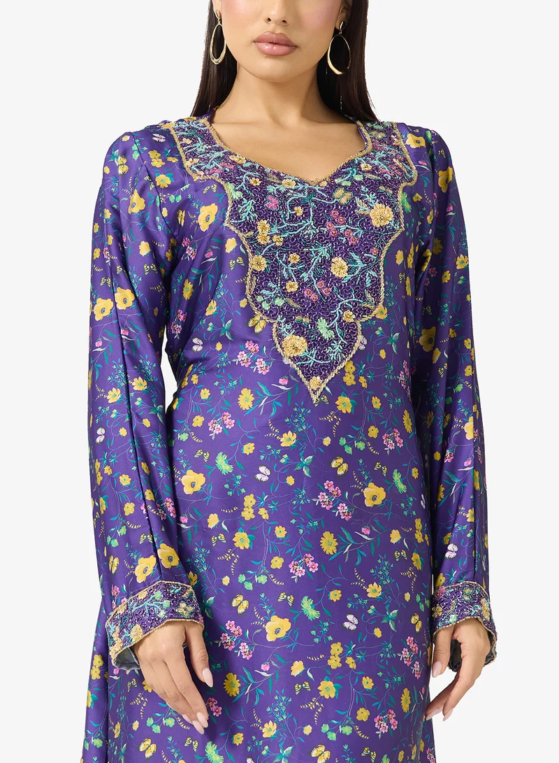 ARABIAN CLOSET Embellished Belted Jalabiya