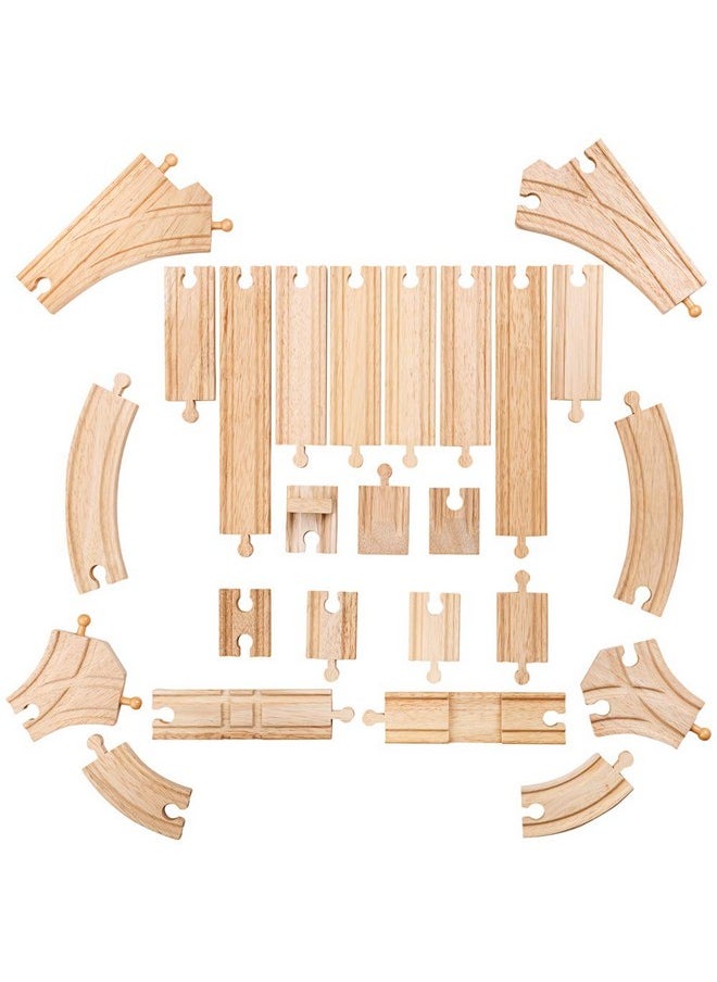 Bigjigs Rail Bigjigs Rail Low Level Train Track Expansion Pack - 25pc Wooden Train Track for Train Sets , Quality Bigjigs Train Accessories , Compatible with most major Wooden Railway Brands  - Image 1