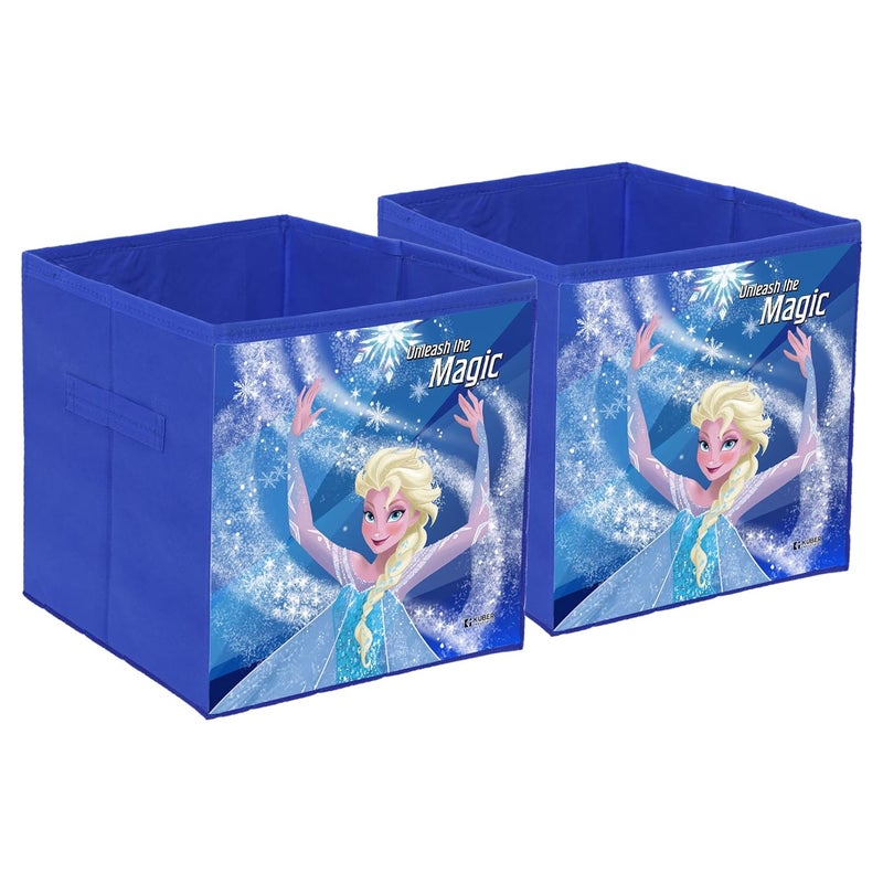 Kuber Industries Disney Frozen Print Foldable Storage Box|Clothes Organizer|Collapsible Storage Basket With Handle For Toys,Books,30 Ltr.Pack of 2 (Blue)