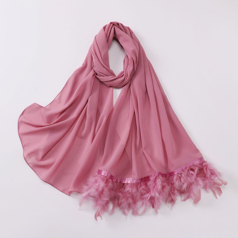 75D Pearl Chiffon Hijab Scarf Peach pollen