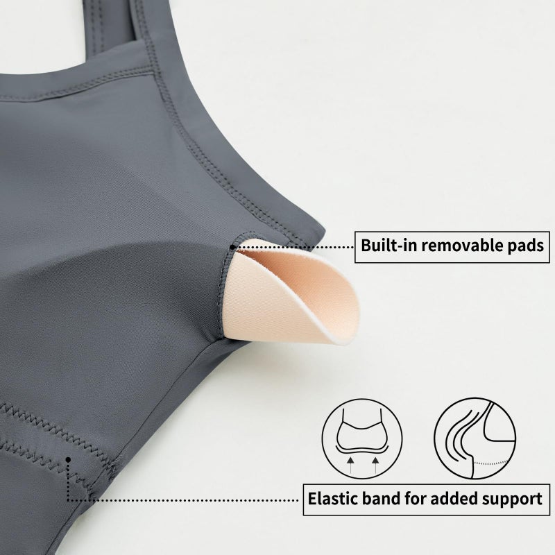 CHYRII Womens Tank Tops with Built in Bra Fashion Workout Top Longline Sports Bra Basic Camisole Top Grey M - Image 4
