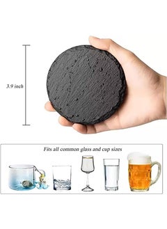 Y&D Natural Rock Coaster Japanese Slate Coaster Insulation Mat Bar Restaurant Slate Coaster-Round Coasters 10cm * 10cm  - Image 2