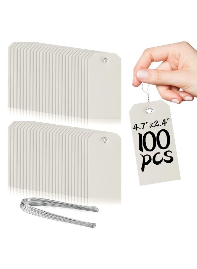 100Pcs Shipping Tags with Wire Ties Plastic Hang Tags for Labeling Blank Tags with Holes Waterproof Equipment Moving for Outdoors Auto Parts Luggage Garage Inventory (White) - Image 1