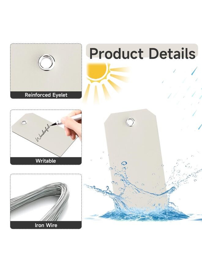 100Pcs Shipping Tags with Wire Ties Plastic Hang Tags for Labeling Blank Tags with Holes Waterproof Equipment Moving for Outdoors Auto Parts Luggage Garage Inventory (White) - Image 2