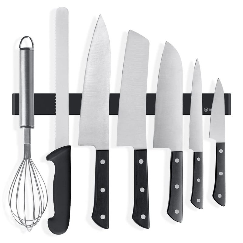 RichRay Magnetic Knife Strip No Drilling Kitchen Knife Magnetic Holder for Wall Kitchen Accessories Organizer Bar or Used in Organizing Tools Stainless Steel12 inch Black