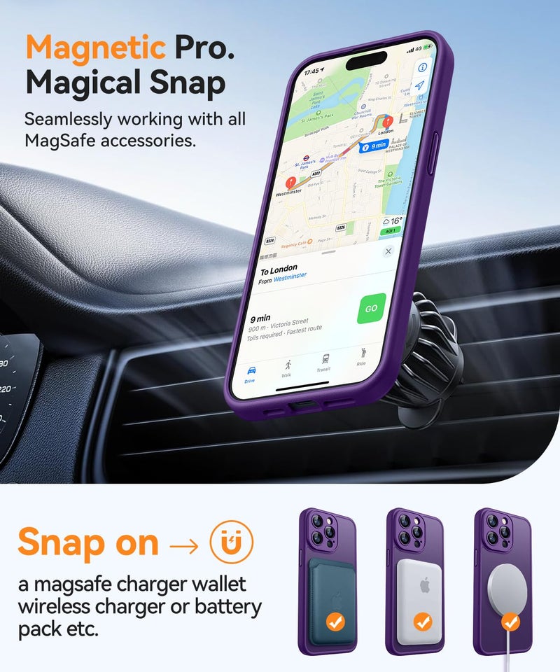 كانشن CANSHN Magnetic Compatible with iPhone 14 Pro Case(6.1 Inch), Upgraded [Full Camera Protection] [Compatible with Magsafe] [Translucent Matte] Shockproof Protective Phone Case Cover - Deep Purple - Image 4
