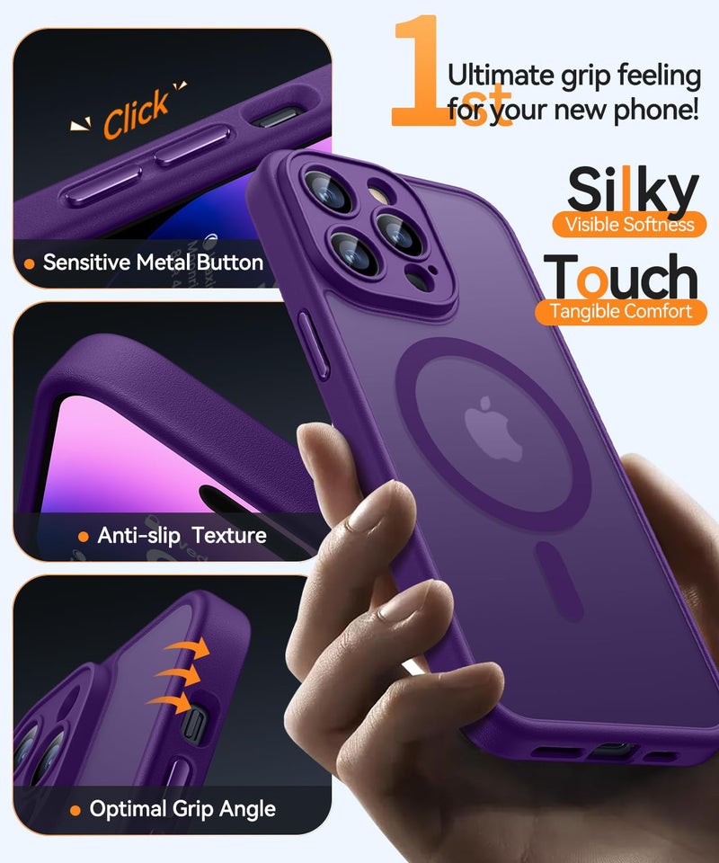كانشن CANSHN Magnetic Compatible with iPhone 14 Pro Case(6.1 Inch), Upgraded [Full Camera Protection] [Compatible with Magsafe] [Translucent Matte] Shockproof Protective Phone Case Cover - Deep Purple - Image 5