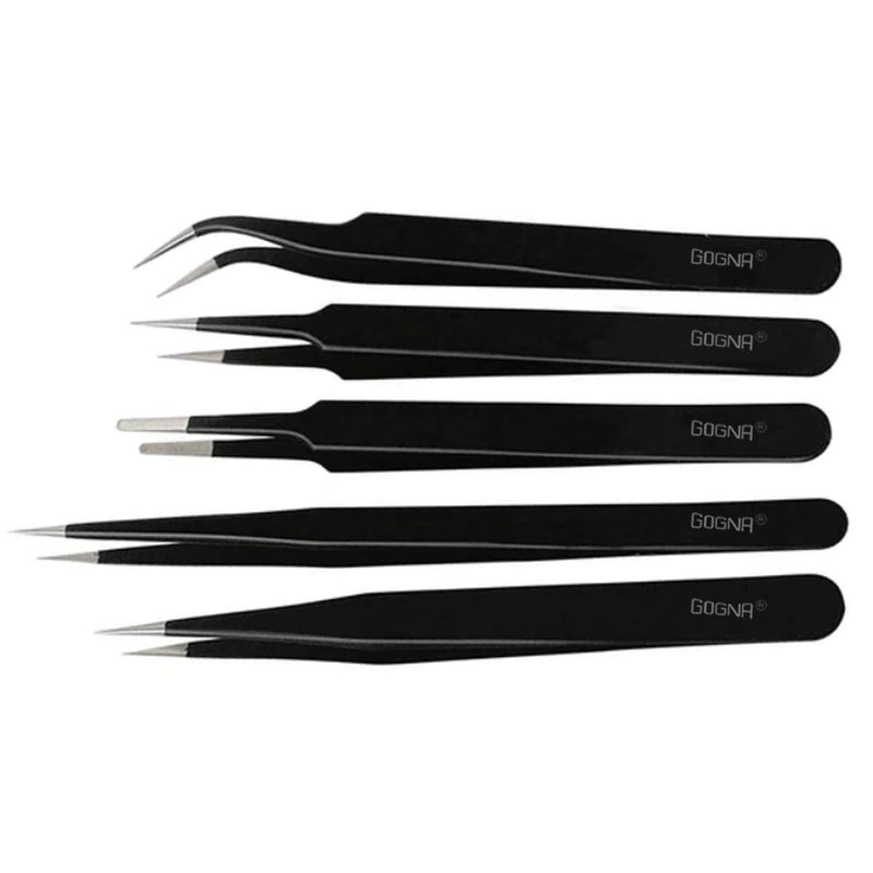 5 Pcs Non Magnetic Straight4 Curved1 Tips Tweezers Set for MobileGadgetLaptop RepairSMD and Jewelry Repair  - Image 2