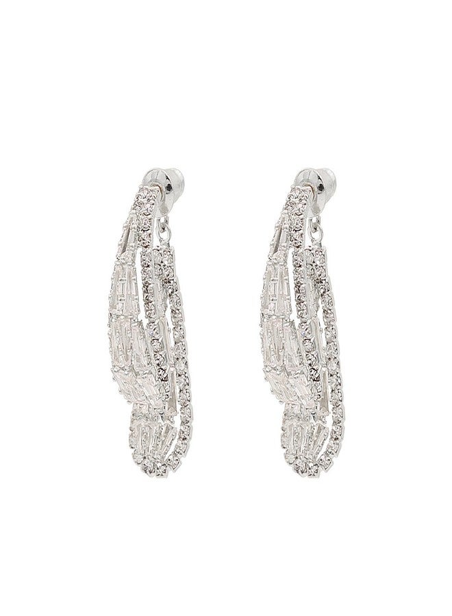 Uarein Teardrop Crysatal Earrings for Women Vintage Front Back Rhinestone Waterdrop Earrings Shiny Irregular Cubic Zirconia Drop Earrings Dainty Jewelry Gifts (Silver) - Image 1