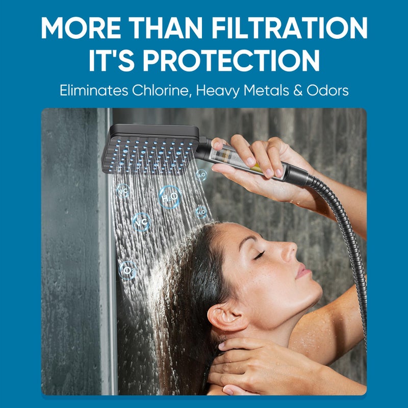 Cobbe Filtered Shower Head with Handheld, High Pressure 6 Spray Mode Showerhead with Filters, Water Softener Filters Beads for Hard Water - Remove Chlorine - Reduces Dry Itchy Skin, Matte Black - Image 2