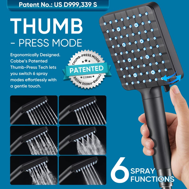 Cobbe Filtered Shower Head with Handheld, High Pressure 6 Spray Mode Showerhead with Filters, Water Softener Filters Beads for Hard Water - Remove Chlorine - Reduces Dry Itchy Skin, Matte Black - Image 4