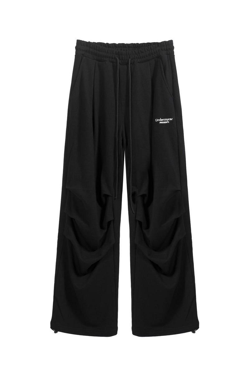 Trendy Undermycar Embroidered Logo Drawstring Elastic Mens Straight Leg Sweatpants Casual Loose Fit Long Trousers Black 