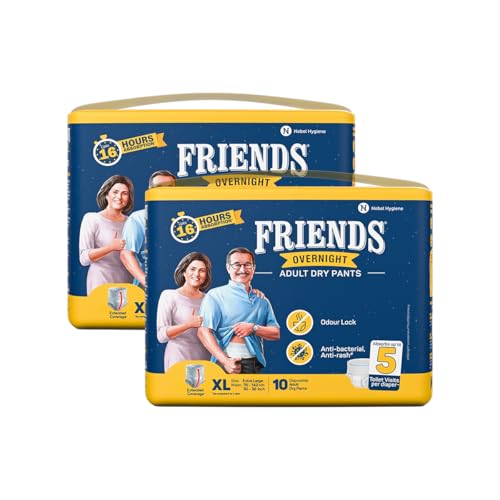 Friends Overnight Adult Diaper XL Size Pants | 20 Count (Extra Large) | Waist 30-56 inch | 16 Hrs Protection | Leakproof | Quick & Even Absorption | Unisex | Anti-Rash | Odour Lock | Superior Softness | Elastic Waist & Anti-Bacterial Absorbent Core - Image 1