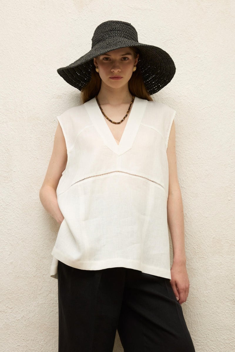 Manuka Linen Sleeveless Blouse Ecru  - Image 1