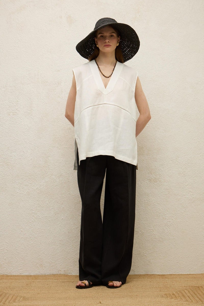 Manuka Linen Sleeveless Blouse Ecru  - Image 3