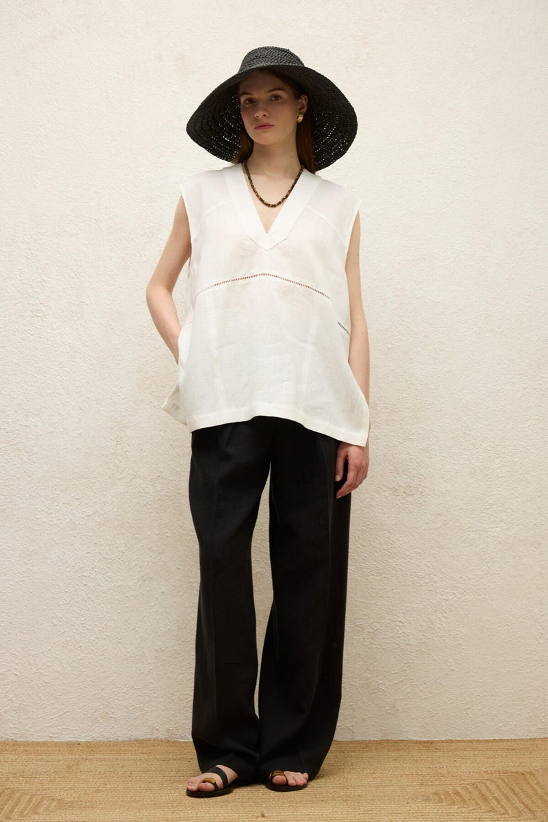 Manuka Linen Sleeveless Blouse Ecru  - Image 5