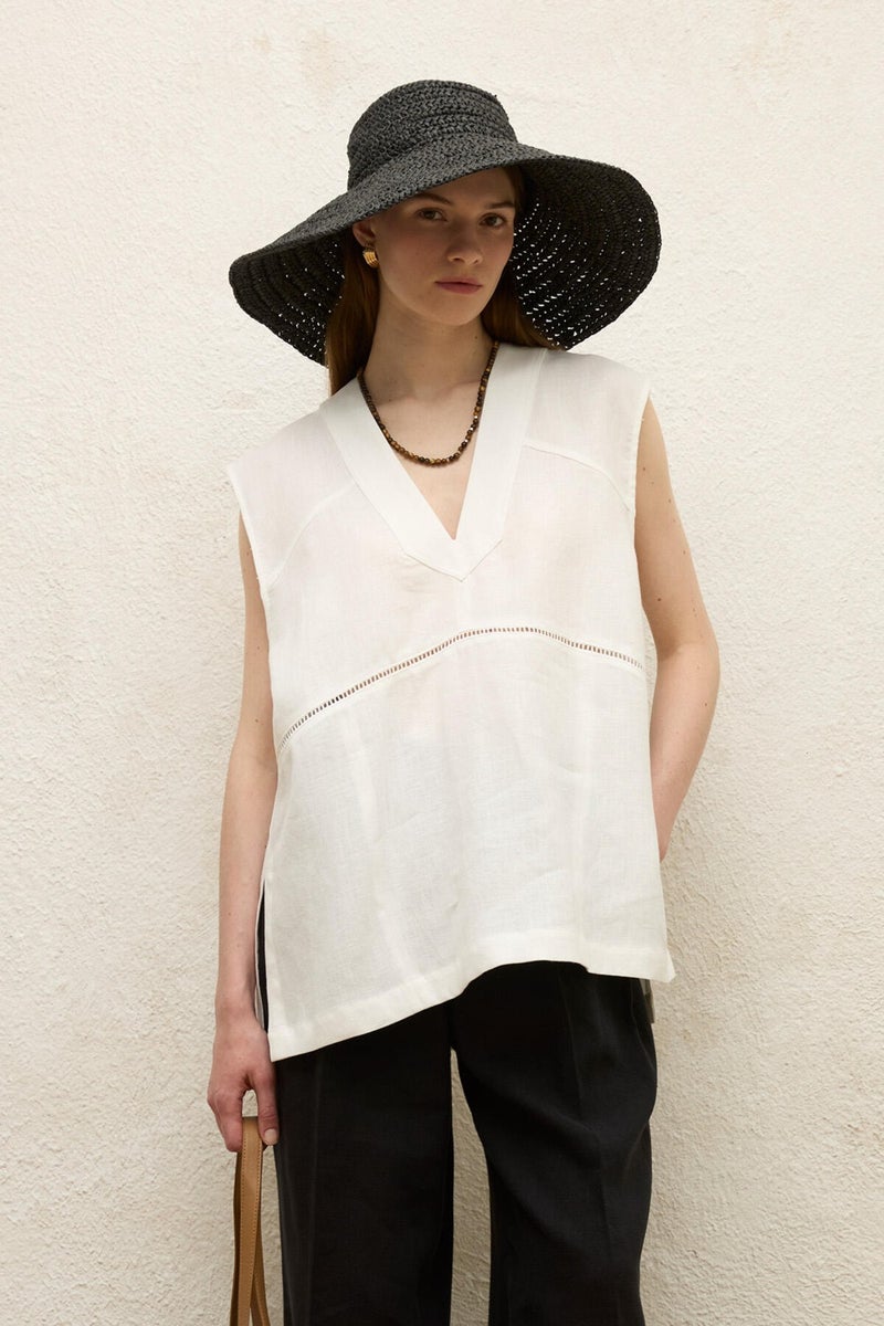 Manuka Linen Sleeveless Blouse Ecru  - Image 4