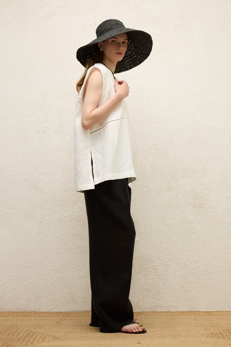 Manuka Linen Sleeveless Blouse Ecru  - Image 2