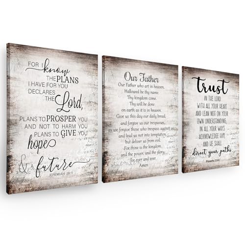 PHAMTE Christian Our Father The Lords Prayer Wall Art Decor Set of 3, Religious Inspirational Quotes Bible Verse Scripture Print Framed Canvas Painting Christian Prayer Room Office Church Decor(11x14) - Image 1