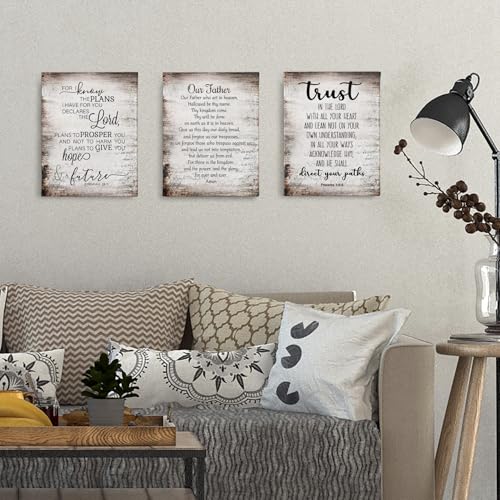 PHAMTE Christian Our Father The Lords Prayer Wall Art Decor Set of 3, Religious Inspirational Quotes Bible Verse Scripture Print Framed Canvas Painting Christian Prayer Room Office Church Decor(11x14) - Image 2