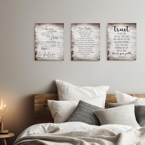 PHAMTE Christian Our Father The Lords Prayer Wall Art Decor Set of 3, Religious Inspirational Quotes Bible Verse Scripture Print Framed Canvas Painting Christian Prayer Room Office Church Decor(11x14) - Image 3