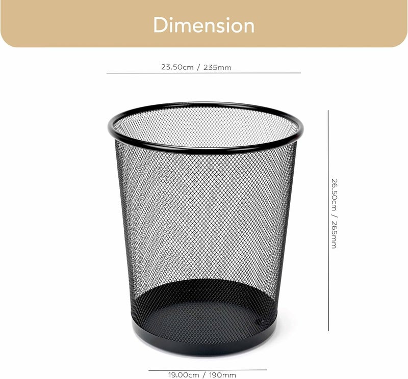 FIS Wire Mesh Waste Basket - Durable Round Metal Mesh Bin, 190x230x270mm, Classic Black for Office, Home & School Use - Image 3