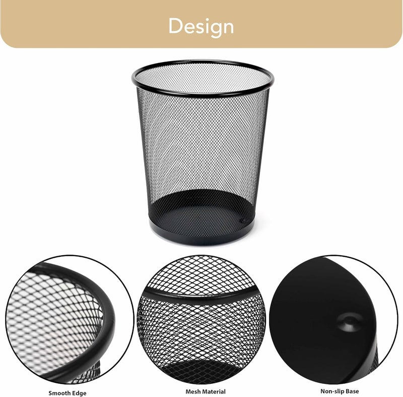 FIS Wire Mesh Waste Basket - Durable Round Metal Mesh Bin, 190x230x270mm, Classic Black for Office, Home & School Use - Image 4
