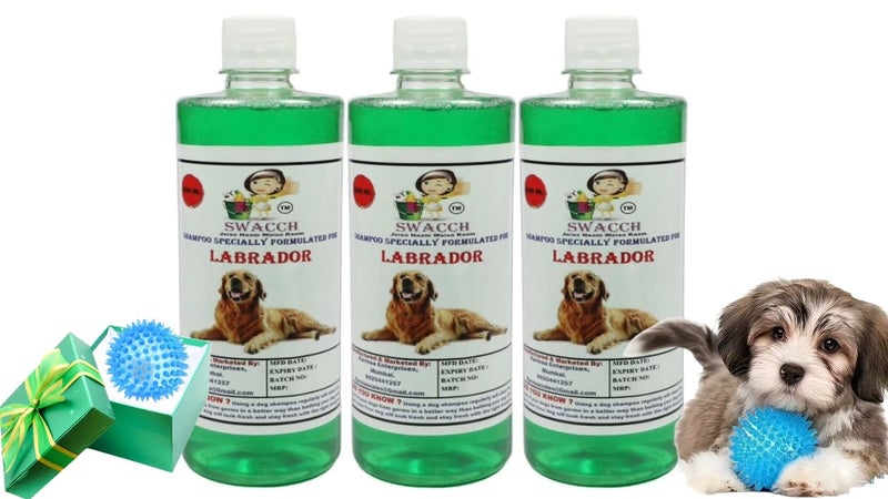 swacch Shampoo | Puppy Safe Shampoo | PH Balanced | Ditch to Itch for Labrador Dog Shampoo 500ml Pack of 3 (Neem Alovera) + Spike Ball Chew Toy Combo Pack - Image 1