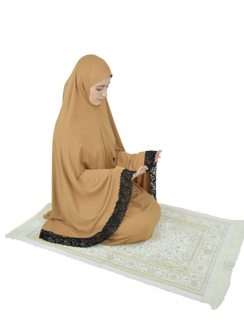 DAMAS COLLECTION Two Piece Islamic prayer dress women with Lace - Prayer Clothes for Women - Prayer Abaya For women - Jilbab 2 piece, Umrah essentials for women - Prayer set  - Image 3