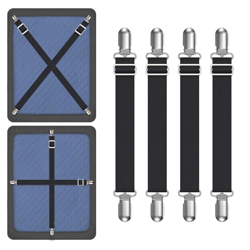 Yoovat Couch Cushion Covers Holder Straps Sofa Couch Covers Sofa Slipcover Holder Clips 10 to 60in(25-160cm) Adjustable Elastic Straps for Sofa Covers Cushion (4 Pcs Black) - Image 1