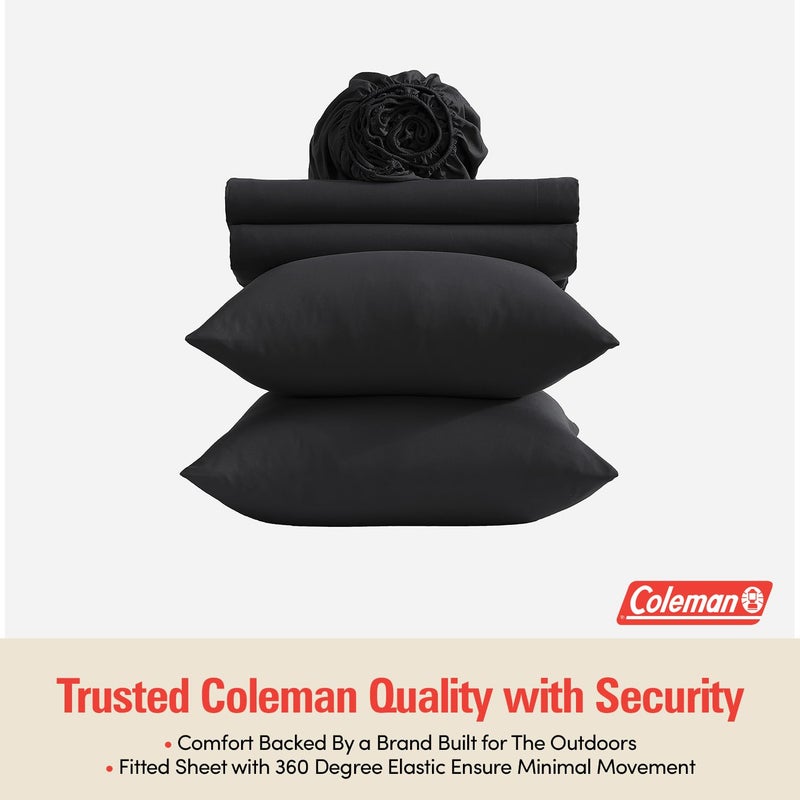 Coleman King Size Sheets Set â€“ Durable Home Bedding with Outdoor Heart, Stylish & Reliable for Bedroom or Cabin â€“ Premium Solid Color, Built for Comfort, Style & Occasional Outdoor Use, Black - Image 2