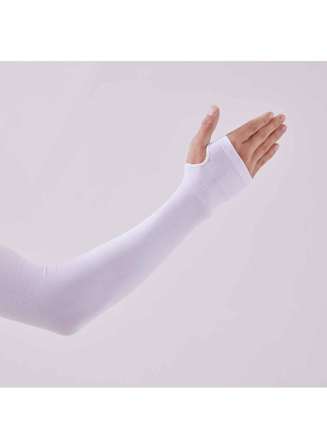 Miniso - MINISO Sun Protection Arm Sleeves with Hand Cover (L, White) – UV Protection Cooling Sleeves, Breathable Fabric, Lightweight, Suitable for Outdoor Activities, Sports, Cycling, and Daily Use - Image 1