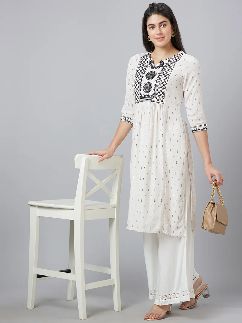 Women Floral Lace Hem Flared Ethnic Palazzos