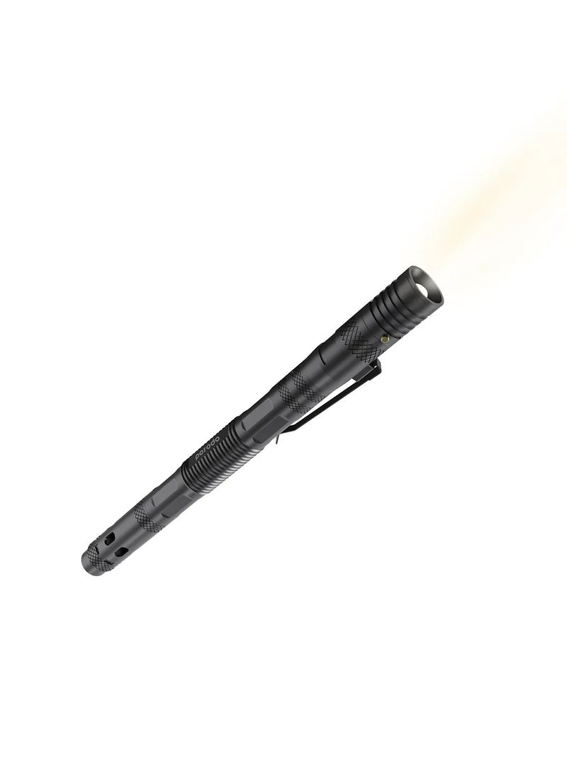 porodo LifeStyle Outdoor 6 in 1 Flashlight with Holder Pen Whistle Bottle Opener andSafety Hammer - Black/Gray - Image 3