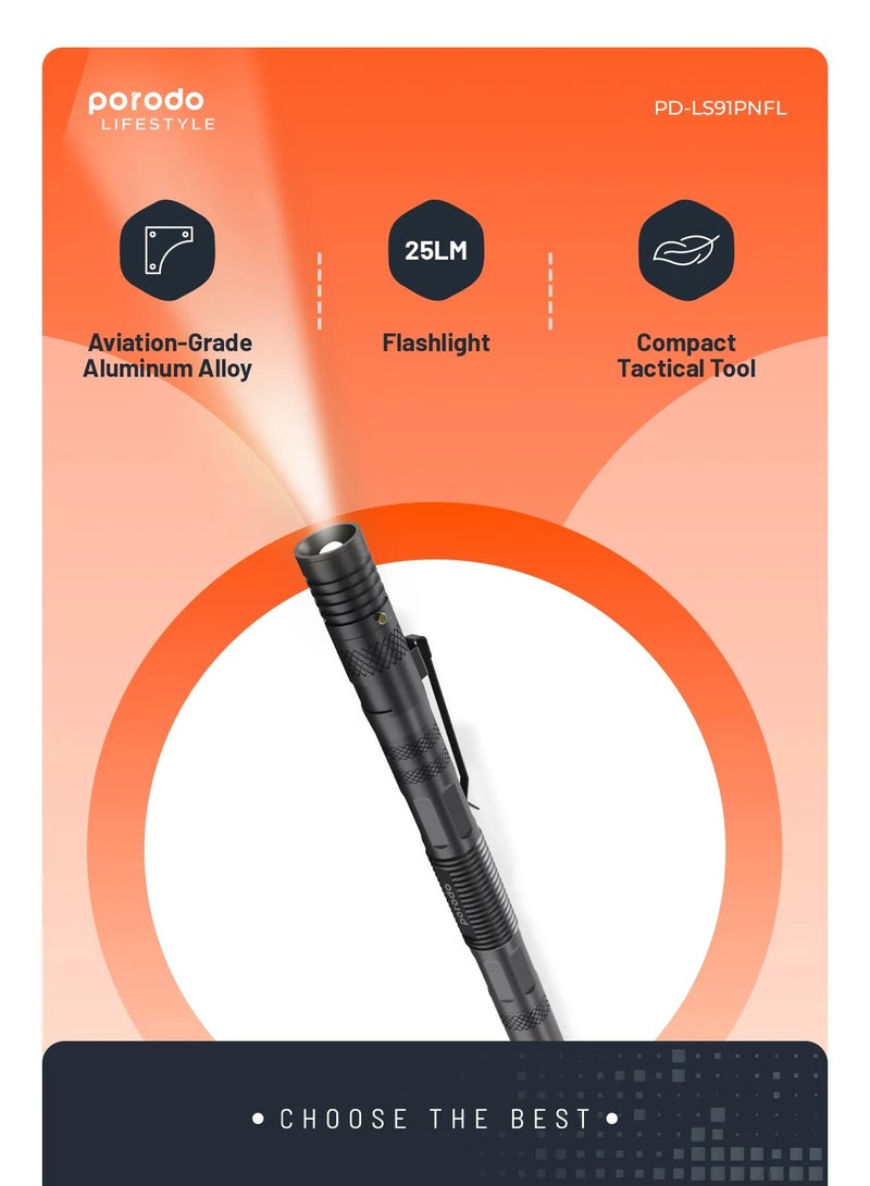 porodo LifeStyle Outdoor 6 in 1 Flashlight with Holder Pen Whistle Bottle Opener andSafety Hammer - Black/Gray - Image 5