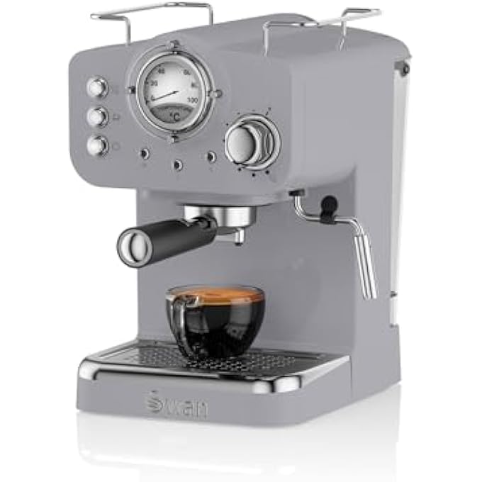 Swan Sk22110Grn Retro Espresso Plastic Coffee Machine With Milk Frother Steam Pressure Control 12L Detachable Water Tank 1100W Retro Grey - Image 3
