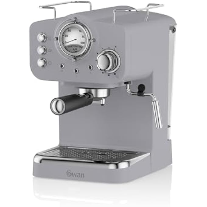 Swan Sk22110Grn Retro Espresso Plastic Coffee Machine With Milk Frother Steam Pressure Control 12L Detachable Water Tank 1100W Retro Grey - Image 1