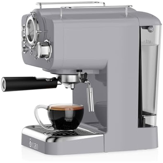 Swan Sk22110Grn Retro Espresso Plastic Coffee Machine With Milk Frother Steam Pressure Control 12L Detachable Water Tank 1100W Retro Grey - Image 4